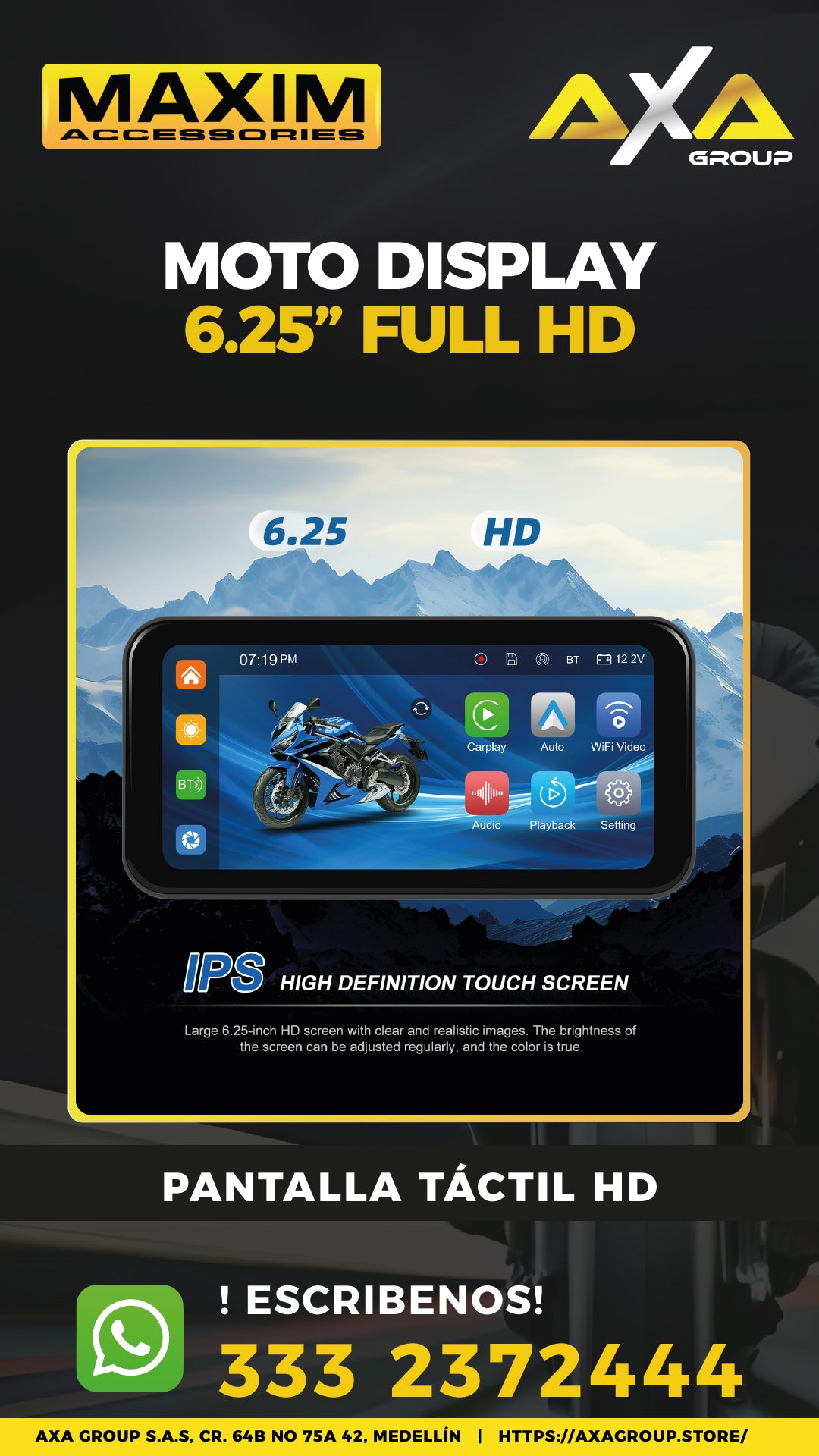 Moto Display de 6.25" HD con Control + DVR