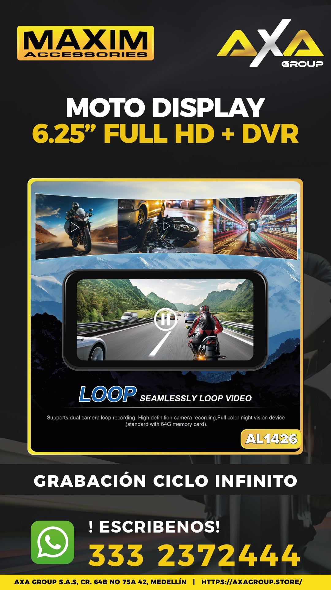 Moto Display de 6.25" HD con Control + DVR