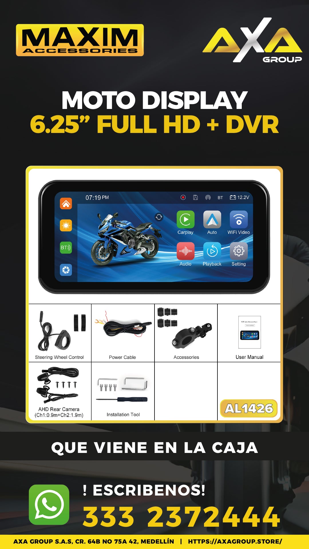 Moto Display de 6.25" HD con Control + DVR